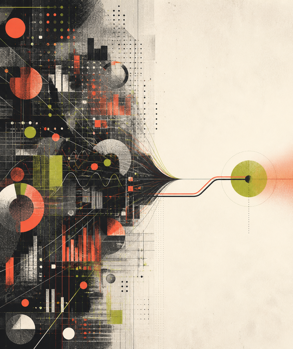 Abstract editorial illustration of noisy data becoming a clear decision path.