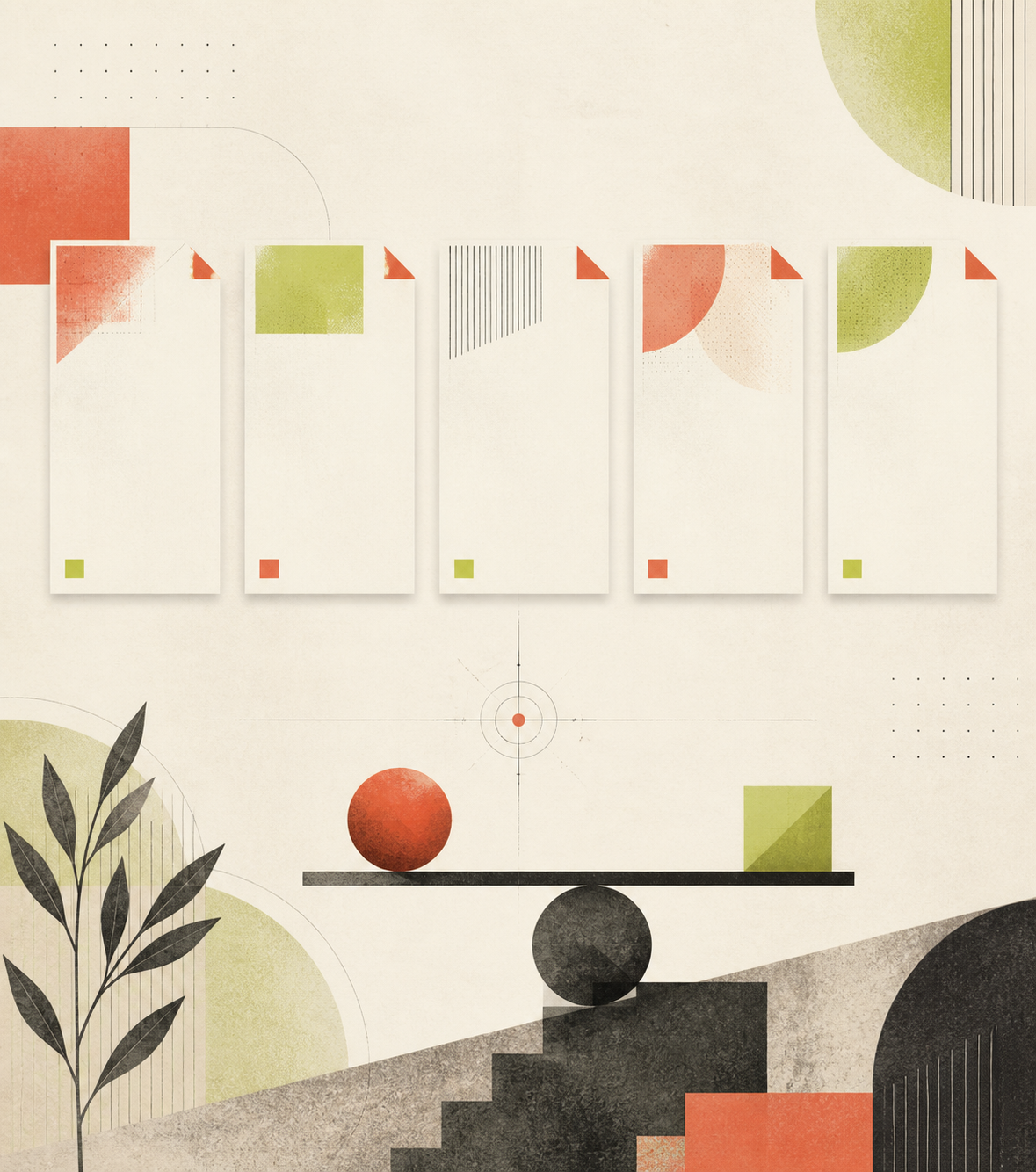 Abstract editorial illustration of a structured selection framework.